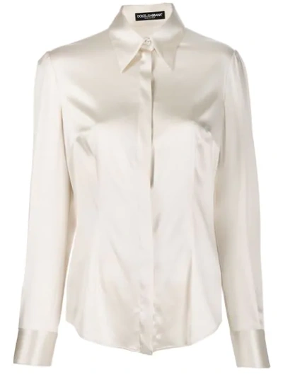 Dolce & Gabbana Pointed Collar Shirt In Neutrals
