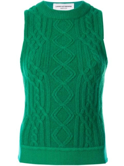 Marine Serre Cable-knit Tank Top In Green