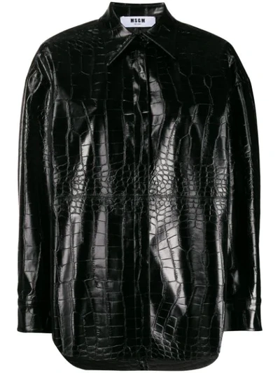 Msgm Crocodile-effect Shirt Jacket In Black