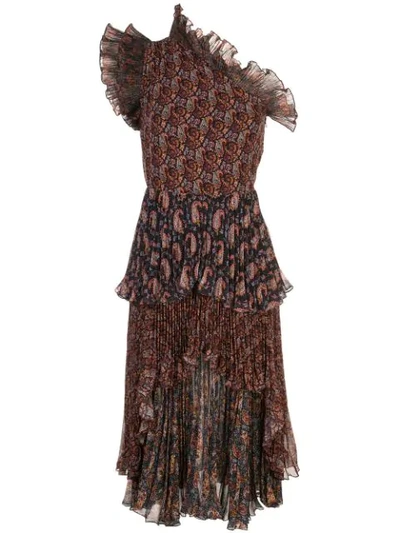 Altuzarra Kamala Paisley-print One-shoulder Chiffon Dress In Black