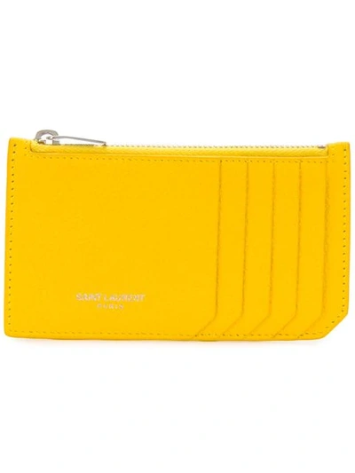Saint Laurent Fragment Zipped Card Case In Yellow