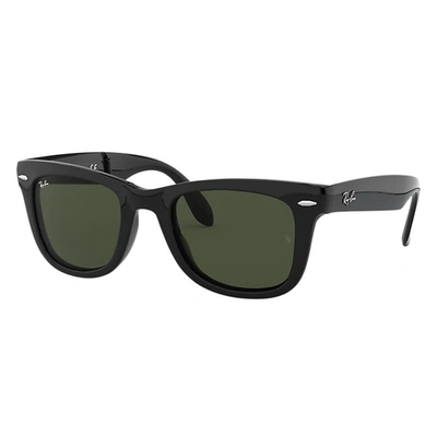 Ray Ban Wayfarer Folding Classic Sunglasses Black Frame Green Lenses 54-20