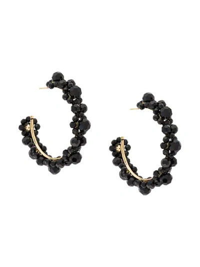 Simone Rocha Large Daisy Crystal-embellished Hoop In Black