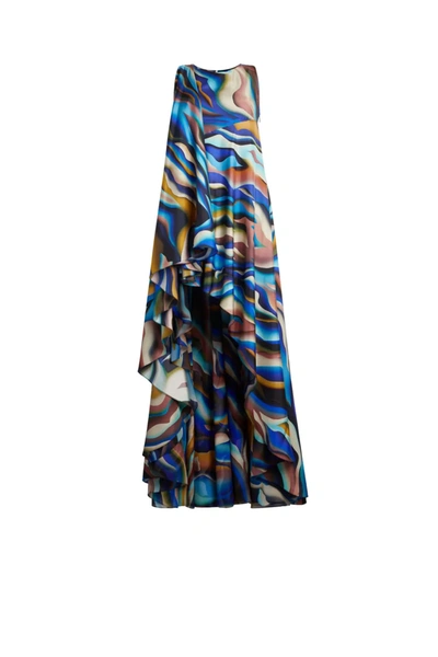 Roberto Cavalli Sistine Chapel Print Silk Dress In Blue