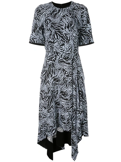 Proenza Schouler Asymmetrical Animal Print Crepe De Chine Midi Dress In Black/pale Blue