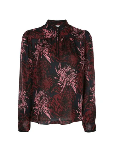 A.l.c Beatrix Floral Metallic Dot Silk Blouse In Midnight Pink Red