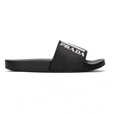 Prada Men's Logo Rubber Slide Sandals In Black