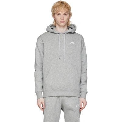 Nike Grey Fleece Sportswear Club Hoodie In Dark Grey Heather/white