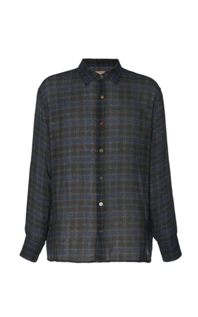 Federico Curradi Contrast-button Plaid Flannel Shirt In Blue