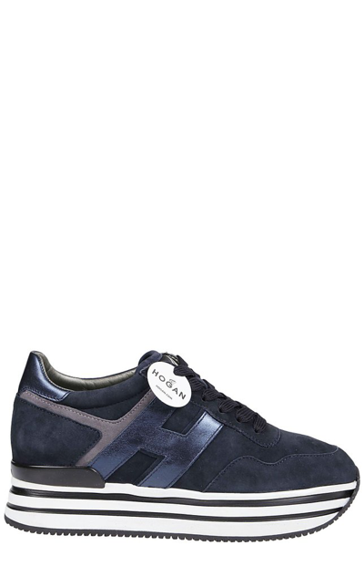 Hogan Midi Leather Platform Trainers In Blue