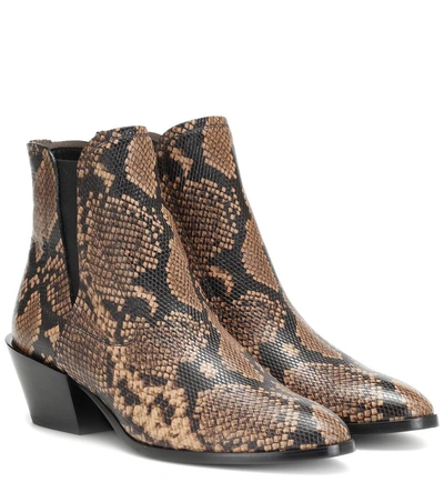 Tod's Reptile Print Leather Ankle Boots In Brown