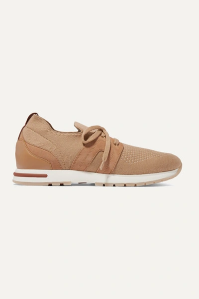 Loro Piana Flexy Lady Cashmere, Suede And Leather Sneakers In Camel