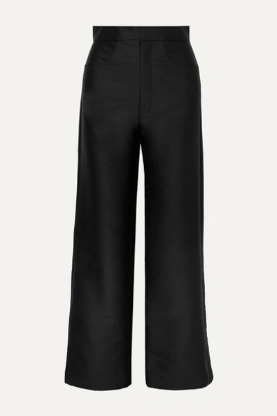 Totême Flair Cropped Woven Wide-leg Trousers In Black