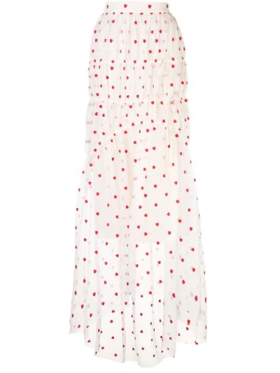 Brock Collection Embroidered Tiered Silk-blend Organza Maxi Skirt In Red And White