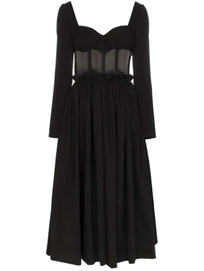 Rosie Assoulin Paneled Jersey And Silk-organza Midi Dress In Black