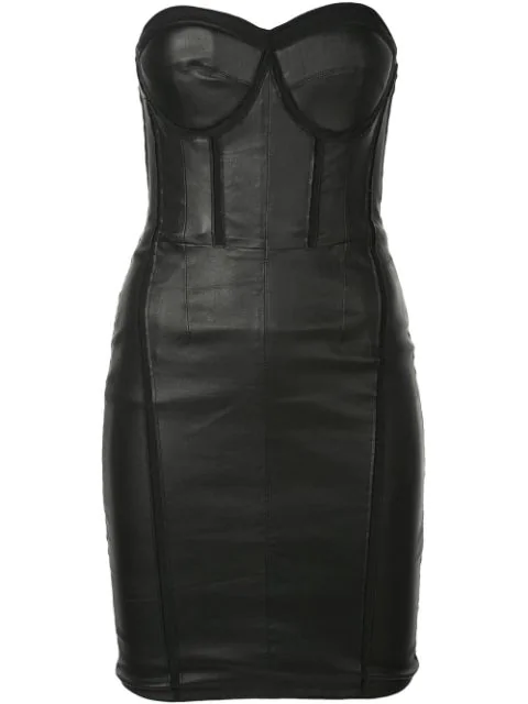 Rta Gwenyth Strapless Mesh-paneled Leather Mini Dress In Black | ModeSens