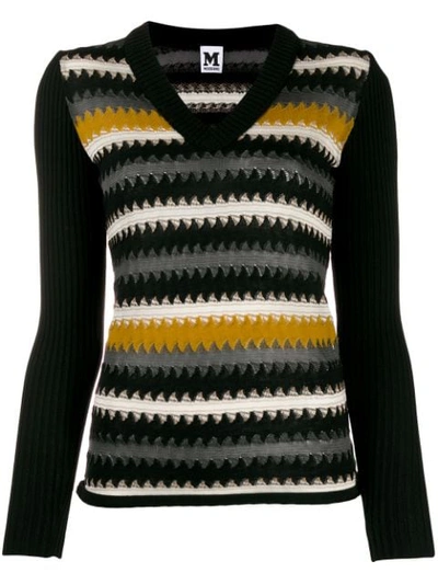 M Missoni Striped Knitted Jumper In Black