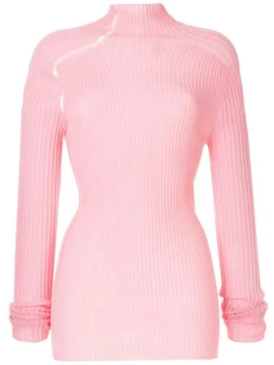 Victoria Beckham Ladder Detail Ribbed Sweater In Pink