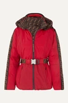 Fendi Reversible Belted Printed Shell Down Jacket In Red