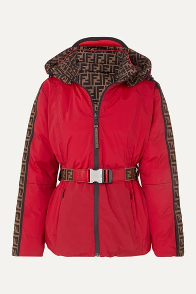 Fendi Reversible Belted Printed Shell Down Jacket In Red