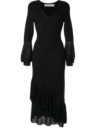 Victoria Beckham V-neck Ruffle Dress In Black