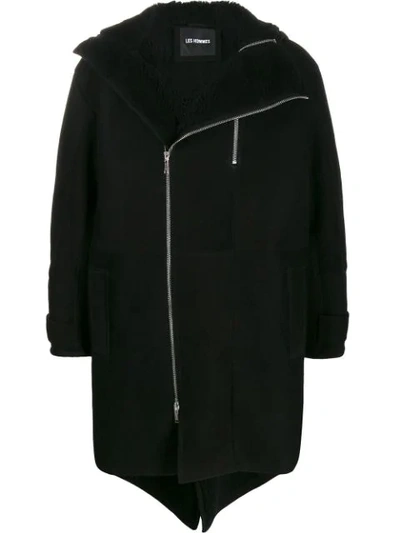 Les Hommes Boxy Fit Textured Coat In Black