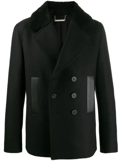 Les Hommes Short Double-breasted Coat In Black