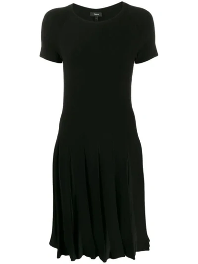 Theory Pleated Short-sleeved Dress In Black