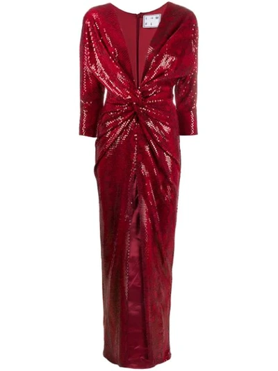 In The Mood For Love Oscar Knotted Sequin-embellished Gown In Red