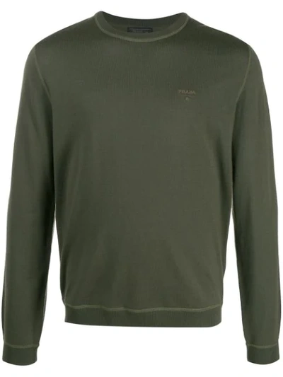 Prada Ribbed Crew Neck Jumper In Green