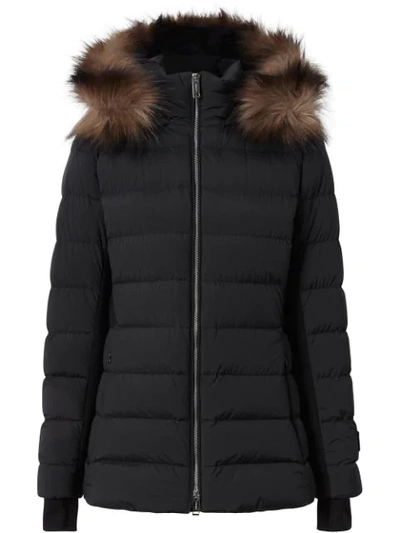 Burberry Detachable Faux Fur Trim Puffer Jacket In Black