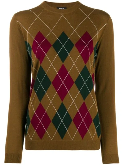 Aspesi Argyle Knit Jumper In Brown