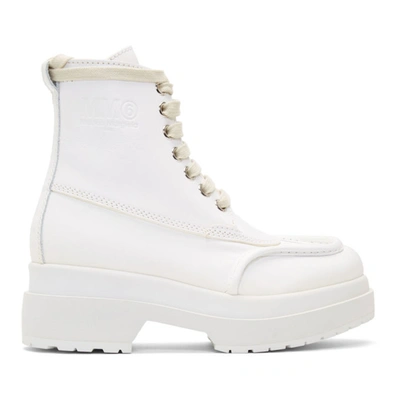 Mm6 Maison Margiela White Mid-calf Combat Boots In T1002 Br Wh