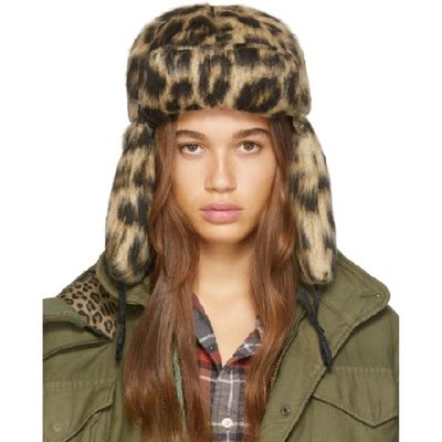 R13 Beige And Black Leopard Trapper Hat