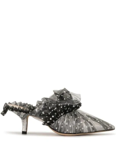 Midnight 00 Women's Polka Dot Tulle Point-toe Mules In White Black