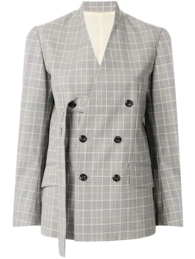 Ujoh Glen Check Double-breasted Jacket In Grey