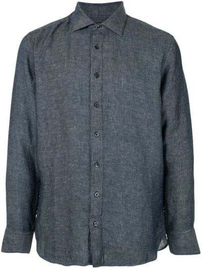 120% Lino Textured Longsleeved Shirt In Grey