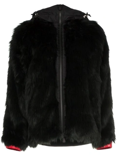Moncler Faux Fur Hooded Jacket In Black