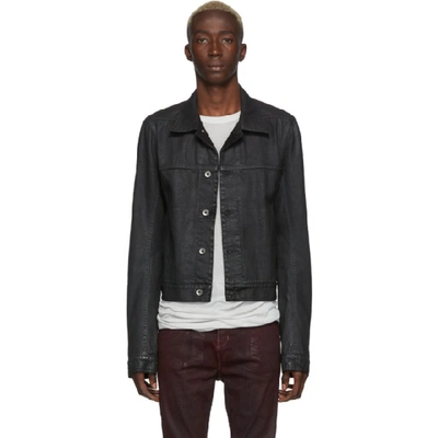 Rick Owens Drkshdw Black Waxed Denim Worker Jacket In 99 Blk