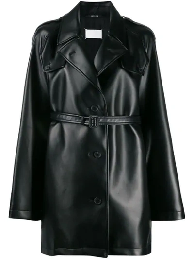 Maison Margiela Belted Faux-leather Trench Coat In Black