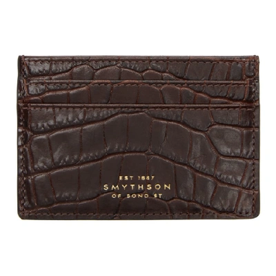 Smythson Burgundy Croc Mara Card Holder In Mahogany