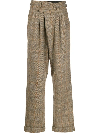 R13 Herringbone Checked Trousers In Brown