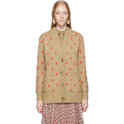 Burberry Monogram Wool Cashmere Blend Oversized Cardigan In Archive Beige