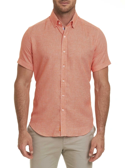 Robert Graham Liam Short-sleeve Houndstooth Slim Fit Shirt In Orange