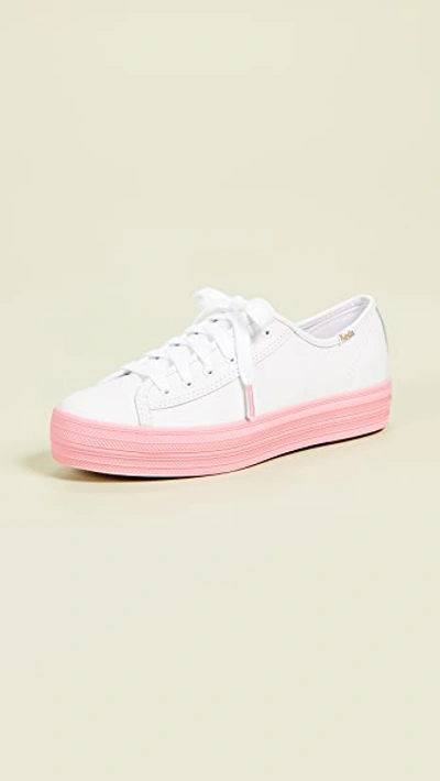 Keds X Kate Spade New York Triple Kick Colorblock Leather In White/pink