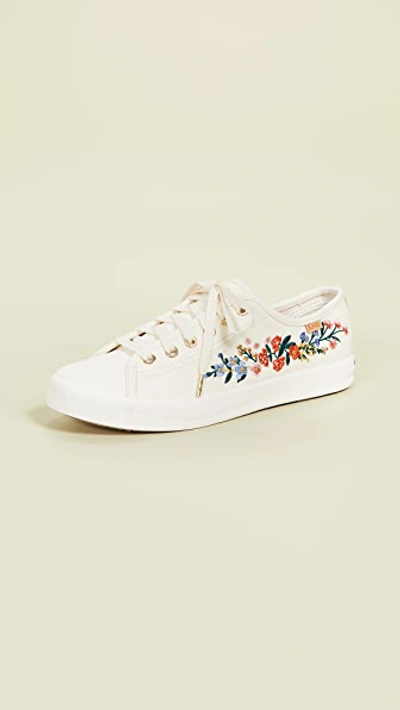 Keds X Rifle Paper Co. Kickstart Embroidered Rosalie In Snow White
