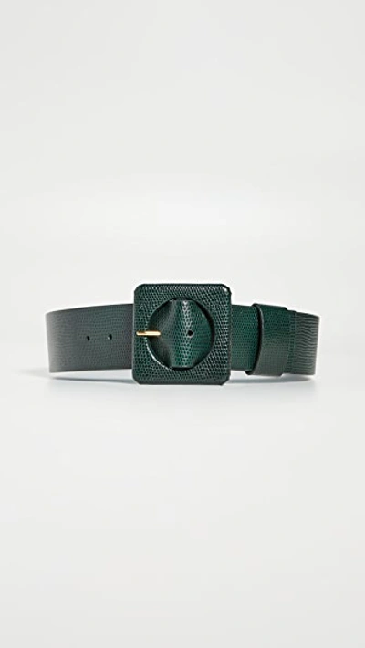 Lizzie Fortunato Agnes Lizard-embossed Square Buckle Belt In Forrest Green