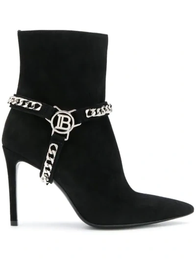 Balmain Chain Embellished Ankle Boots In Black