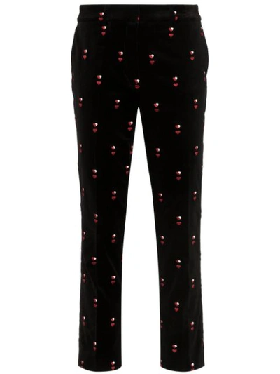 Frame Perfect Heart-embroidered Velvet Trousers In Black