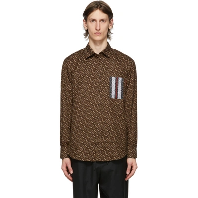Burberry Chatham Monogram Stripe Print Button-up Shirt In Brown